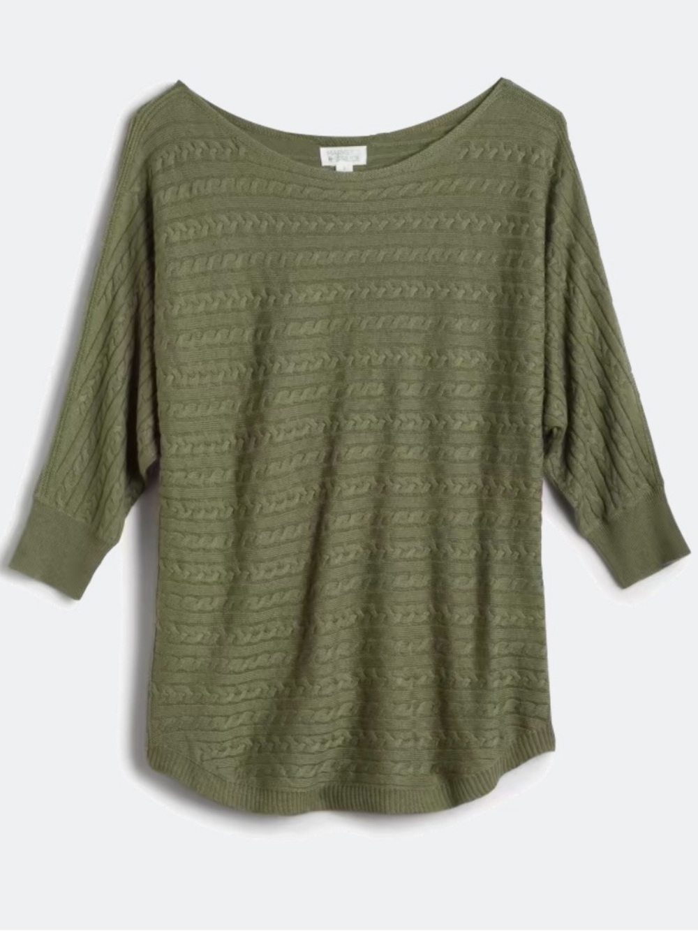 Market & Spruce Olive Reviera Cable Knit Dolman Sweater